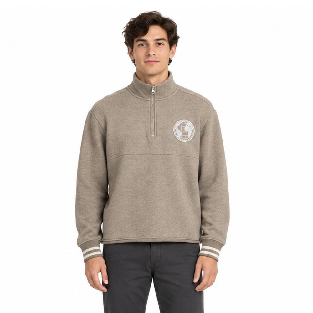 Original Use Mens Small Oatmeal Heather Globe Patch Quarter Zip Sweatshirt